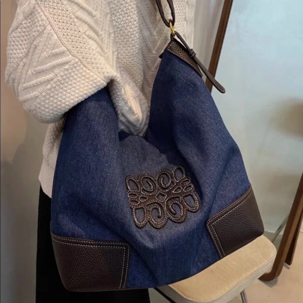 Blue Large Capacity Canvas Tote Bag/ Shoulder Bag - Picture 3 of 6